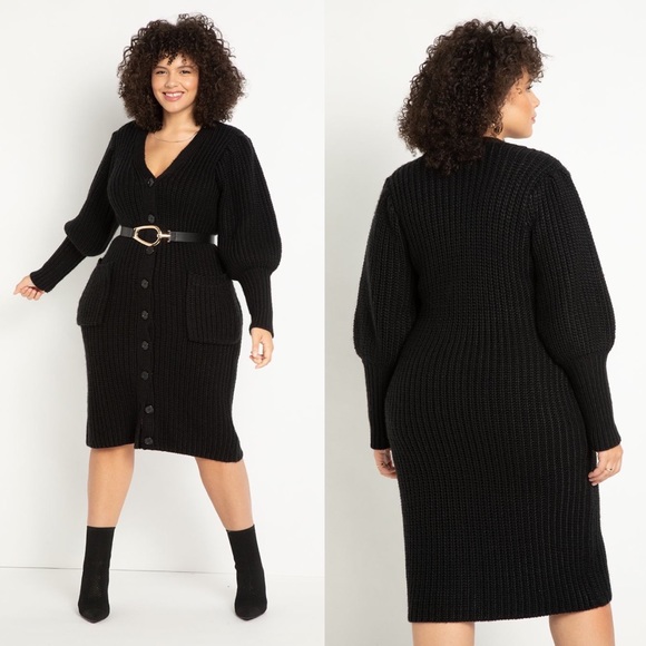 Eloquii Dresses & Skirts - NWT Eloquii Puff Sleeve Cardigan Sweater Dress in Black Size 18/20